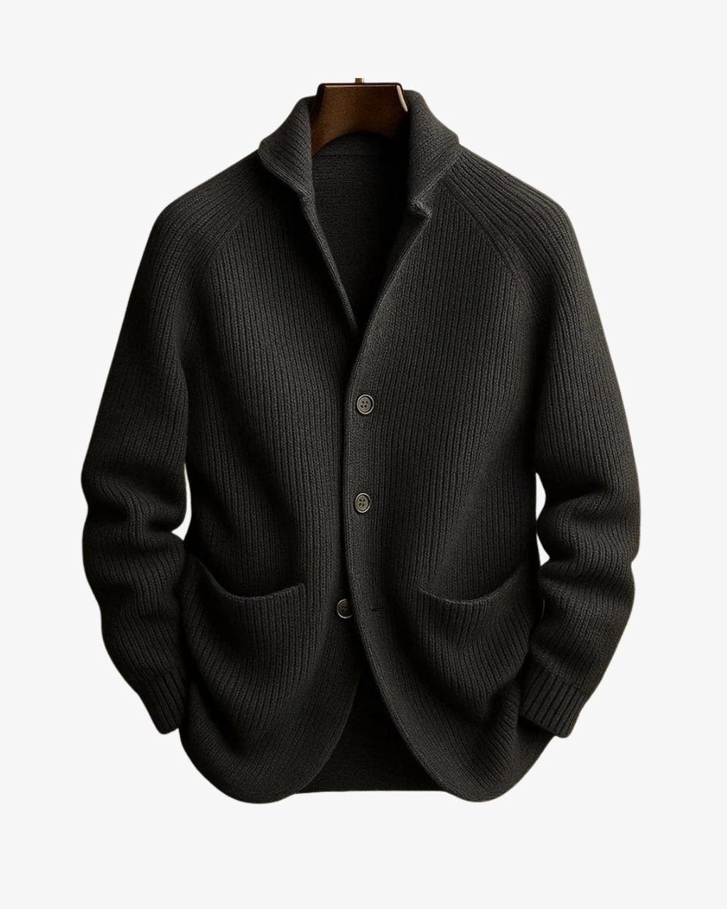 Knit Cardigan Men's Ribbed Button-Front Dark Green – Casual, Office · Werune