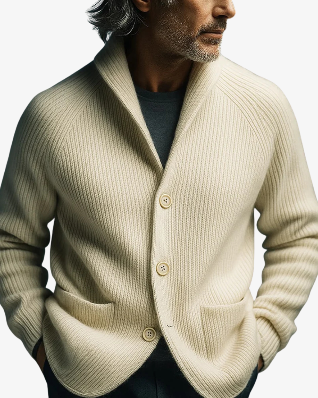 Knit Cardigan Men's Ribbed Button-Front Dark Green – Casual, Office · Werune