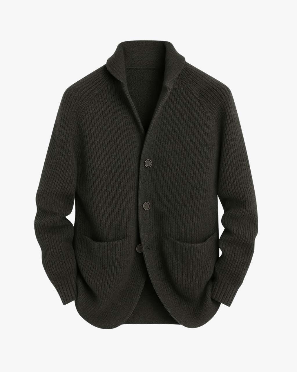 Knit Cardigan Men's Ribbed Button-Front Dark Green – Casual, Office · Werune