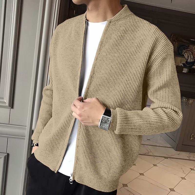 Knit Cardigan Ribbed Grey Zip-Front Men's – Casual, Office, Holiday, Gift · Werune