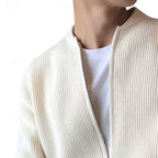 Knit Cardigan Ribbed Grey Zip-Front Men's – Casual, Office, Holiday, Gift · Werune