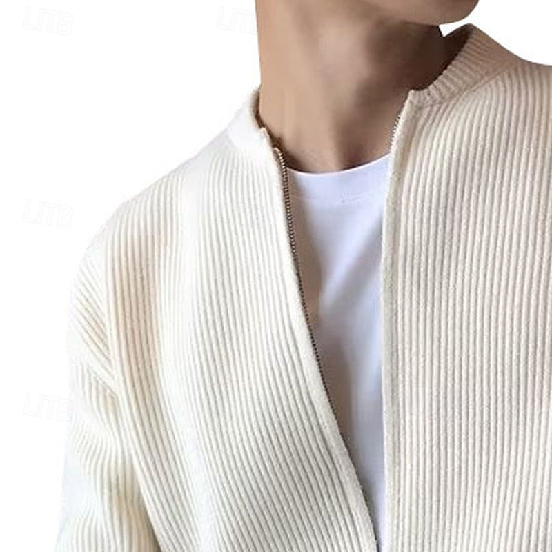 Knit Cardigan Ribbed Grey Zip-Front Men's – Casual, Office, Holiday, Gift · Werune