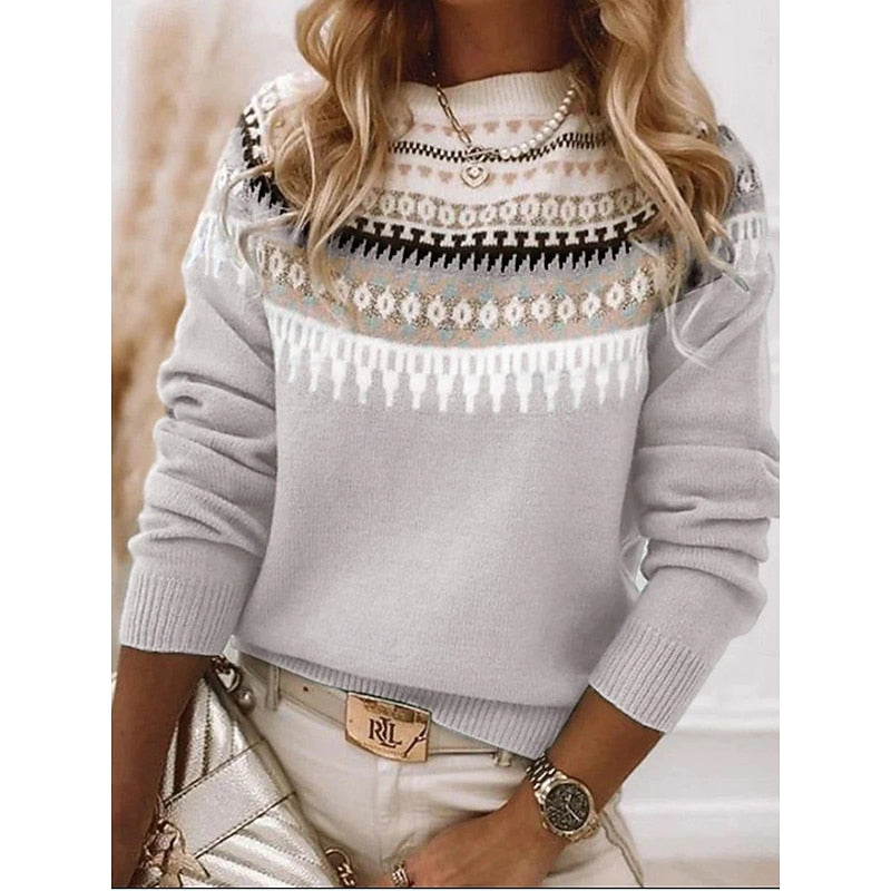 Knit Jumper Fair Isle Pattern Women's Long Sleeve Pullover – Casual, Winter Gift