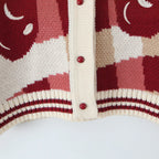 Knitted Cardigan Cherry Gingham Collared Women's Cropped Button-Up – Casual, Holiday, Gift