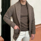 Knitted Cardigan Men's Shawl Collar Ribbed Sweater Black Long Sleeve – Casual, Office, Autumn, Gift