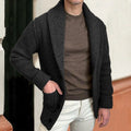 Knitted Cardigan Men's Shawl Collar Ribbed Sweater Black Long Sleeve – Casual, Office, Autumn, Gift