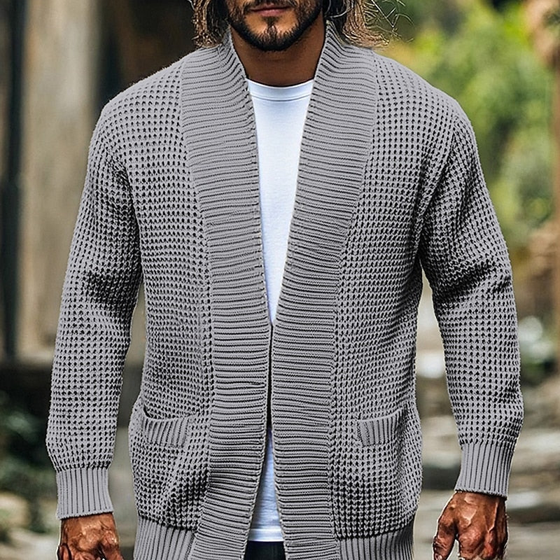 Knitted Cardigan Waffle Textured Open-Front Men's – Casual, Office, Holiday, Gift