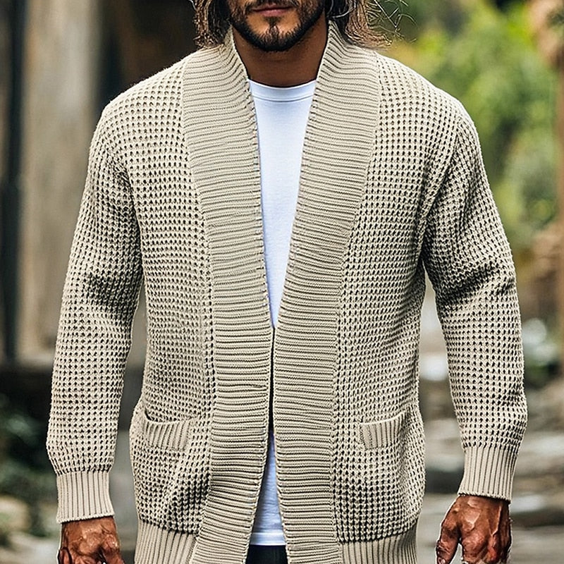 Knitted Cardigan Waffle Textured Open-Front Men's – Casual, Office, Holiday, Gift