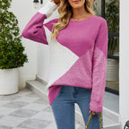 Knitted Jumper Colourblock Cable-Knit Women's Long Sleeve Crew Neck Pullover – Casual, Office, Gift