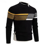 Knitted Jumper Ribbed Mock Neck Colour-Block Men's Long Sleeve Pullover – Casual, Office, Winter Gift
