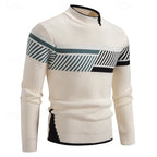 Knitted Jumper Ribbed Mock Neck Colour-Block Men's Long Sleeve Pullover – Casual, Office, Winter Gift