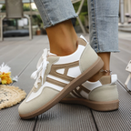 Lace-Up Sneakers Women's Wide-Toe Low-Top Trainers Beige White – Casual, Everyday Comfort