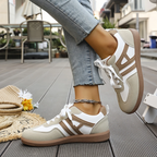 Lace-Up Sneakers Women's Wide-Toe Low-Top Trainers Beige White – Casual, Everyday Comfort