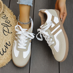 Lace-Up Sneakers Women's Wide-Toe Low-Top Trainers Beige White – Casual, Everyday Comfort