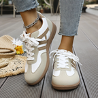 Lace-Up Sneakers Women's Wide-Toe Low-Top Trainers Beige White – Casual, Everyday Comfort
