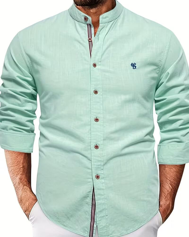 Men's Long Sleeve Shirt White Cotton Button-Up Mandarin Collar – Casual, Office, Holiday, Gift