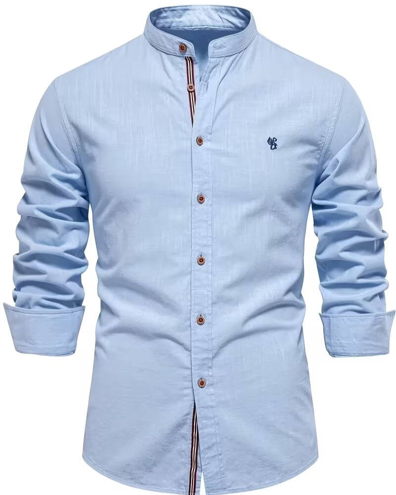 Men's Long Sleeve Shirt White Cotton Button-Up Mandarin Collar – Casual, Office, Holiday, Gift