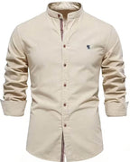 Men's Long Sleeve Shirt White Cotton Button-Up Mandarin Collar – Casual, Office, Holiday, Gift