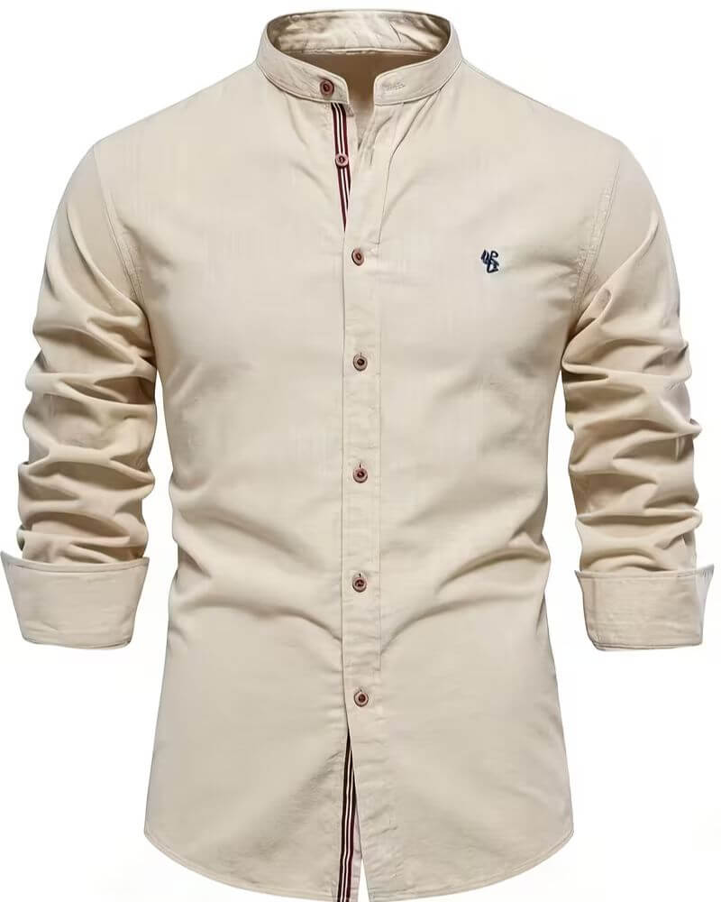 Men's Long Sleeve Shirt White Cotton Button-Up Mandarin Collar – Casual, Office, Holiday, Gift