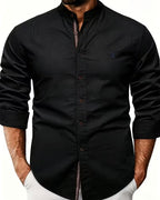 Men's Long Sleeve Shirt White Cotton Button-Up Mandarin Collar – Casual, Office, Holiday, Gift