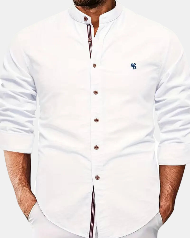 Men's Long Sleeve Shirt White Cotton Button-Up Mandarin Collar – Casual, Office, Holiday, Gift