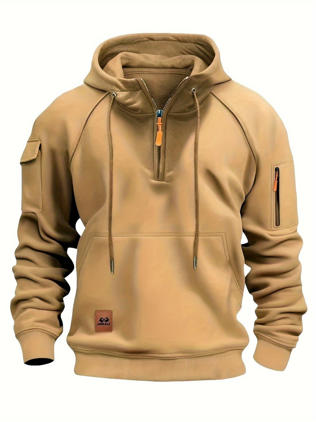 Men's Quarter-Zip Hoodie Black Tactical Cargo Pocket Pullover – Casual, Outdoor, Gift
