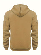 Men's Quarter-Zip Hoodie Black Tactical Cargo Pocket Pullover – Casual, Outdoor, Gift