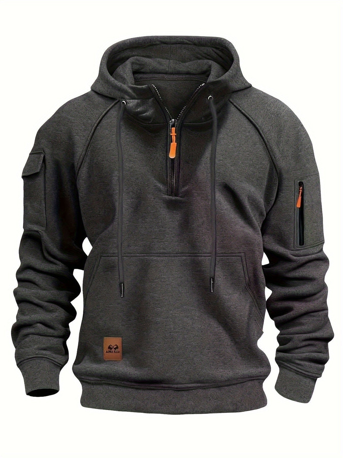 Men's Quarter-Zip Hoodie Black Tactical Cargo Pocket Pullover – Casual, Outdoor, Gift