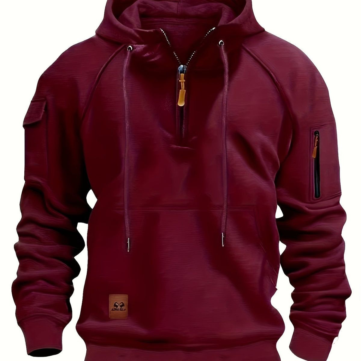Men's Quarter-Zip Hoodie Black Tactical Cargo Pocket Pullover – Casual, Outdoor, Gift