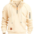 Men's Quarter-Zip Hoodie Black Tactical Cargo Pocket Pullover – Casual, Outdoor, Gift