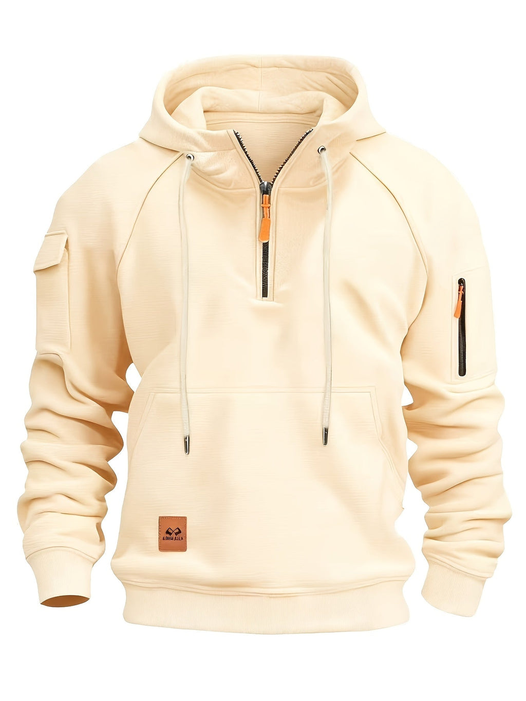 Men's Quarter-Zip Hoodie Black Tactical Cargo Pocket Pullover – Casual, Outdoor, Gift