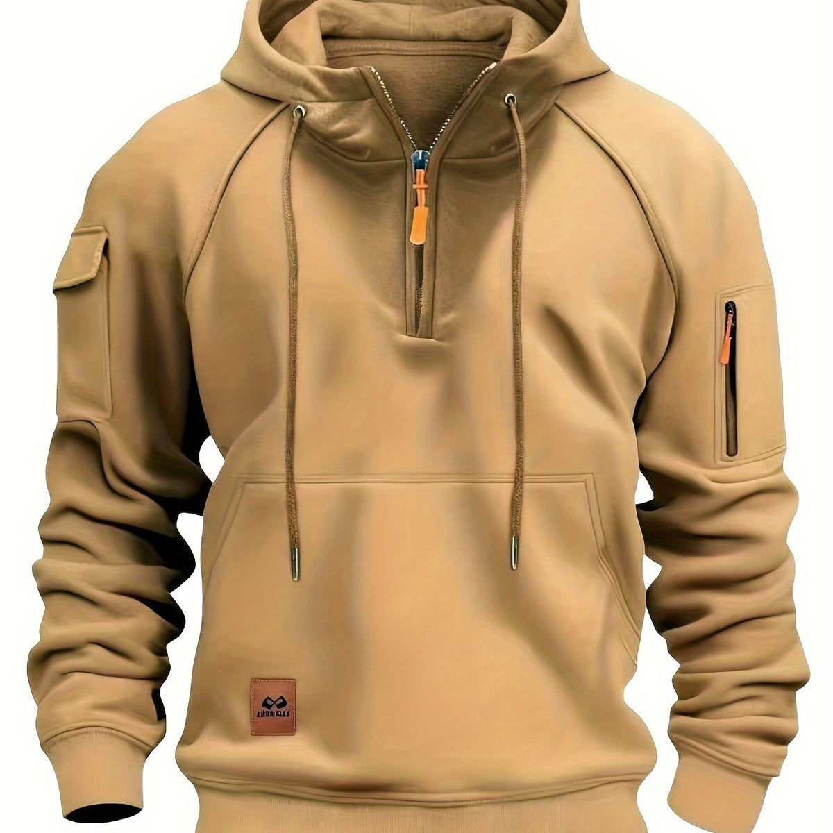 Men's Quarter-Zip Hoodie Black Tactical Cargo Pocket Pullover – Casual, Outdoor, Gift