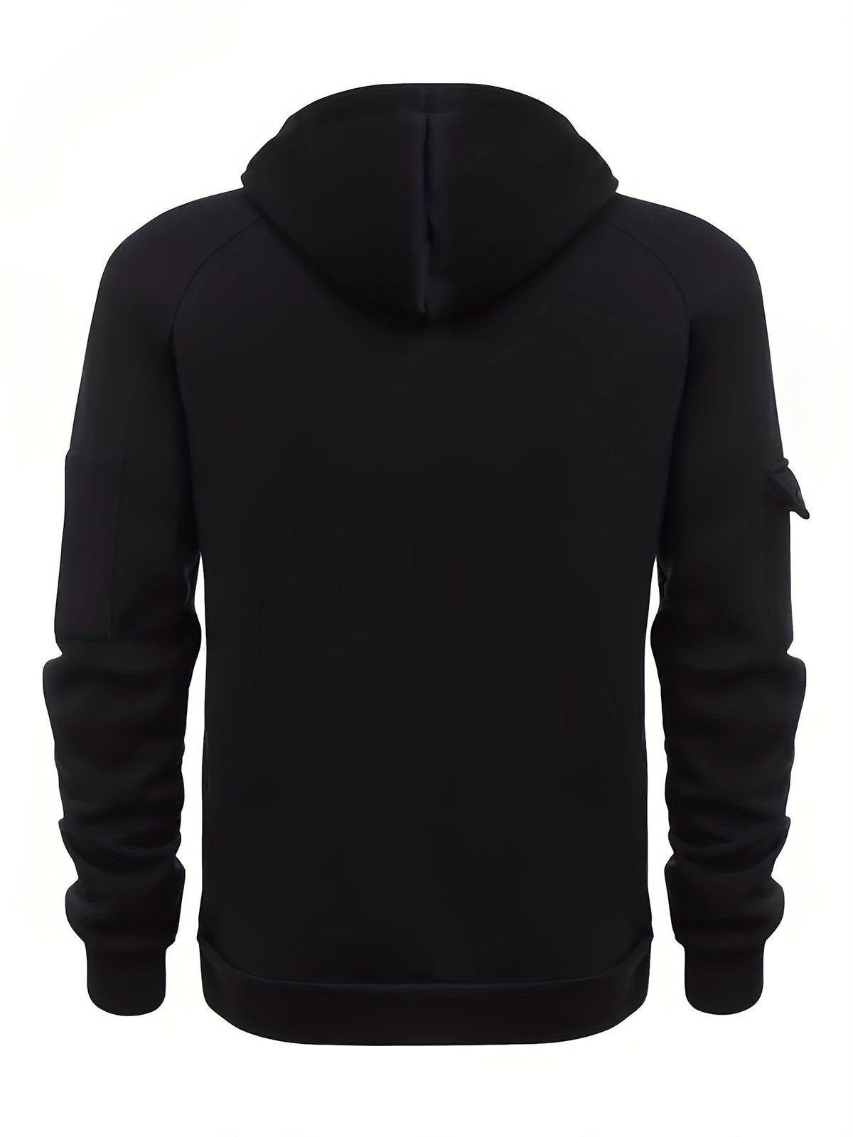 Men's Quarter-Zip Hoodie Black Tactical Cargo Pocket Pullover – Casual, Outdoor, Gift