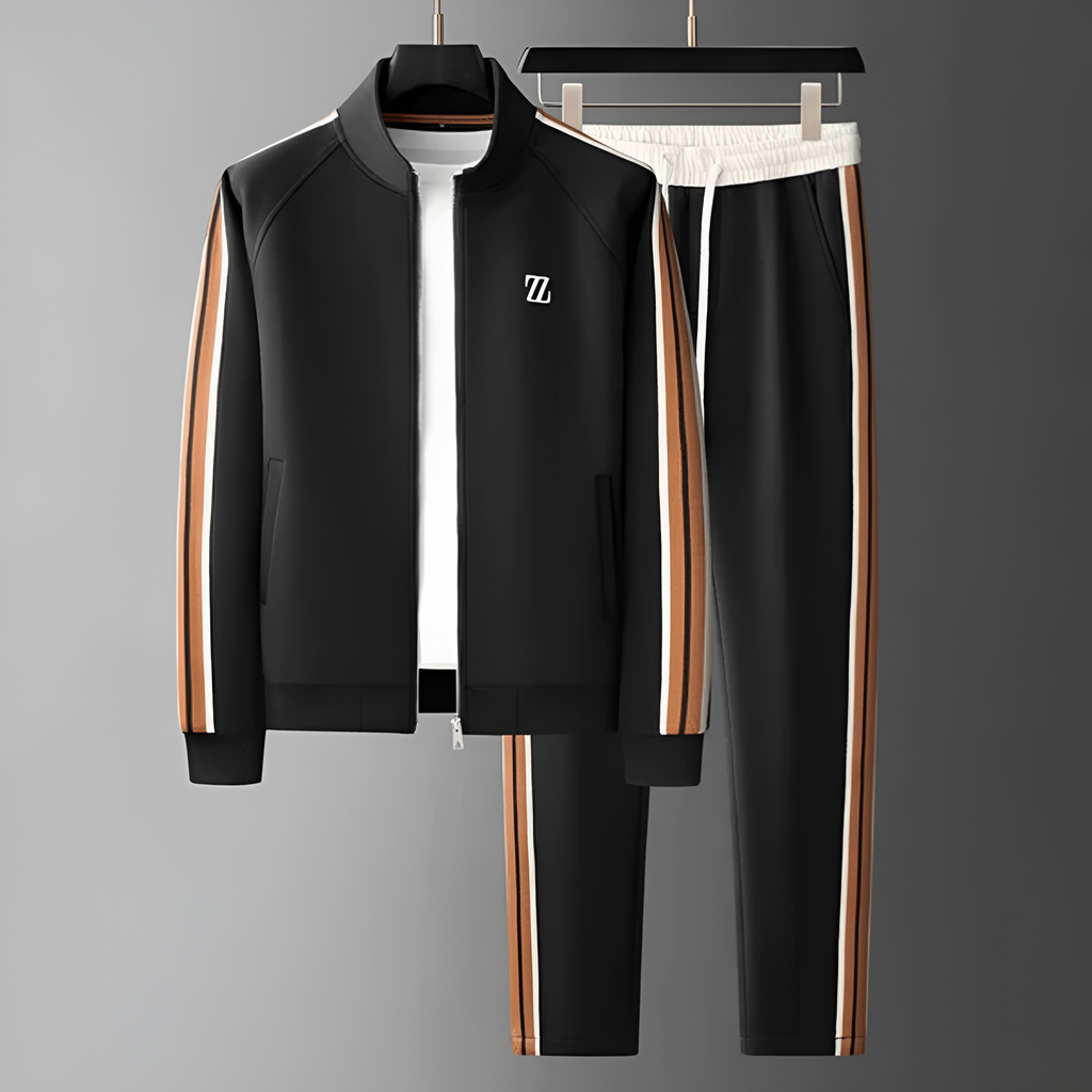 Men's Tracksuit Set Brown Side-Stripe Zip Jacket & Joggers – Casual, Gym, Everyday Sportswear Gift