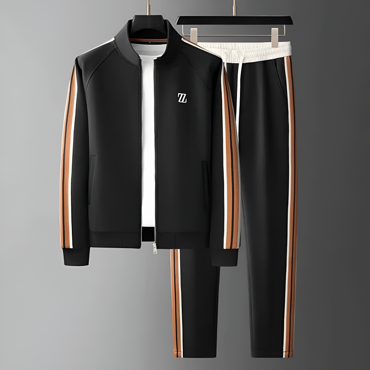 Men's Tracksuit Set Brown Side-Stripe Zip Jacket & Joggers – Casual, Gym, Everyday Sportswear Gift