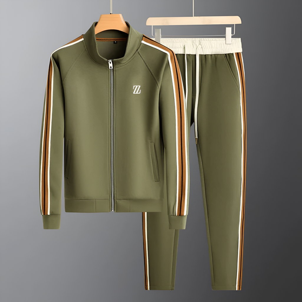 Men's Tracksuit Set Brown Side-Stripe Zip Jacket & Joggers – Casual, Gym, Everyday Sportswear Gift
