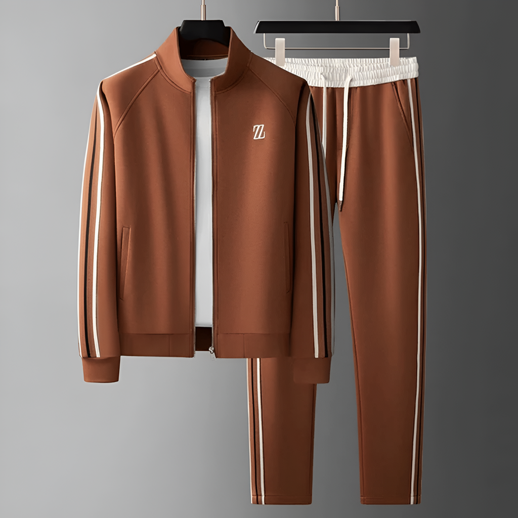Men's Tracksuit Set Brown Side-Stripe Zip Jacket & Joggers – Casual, Gym, Everyday Sportswear Gift