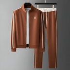 Men's Tracksuit Set Brown Side-Stripe Zip Jacket & Joggers – Casual, Gym, Everyday Sportswear Gift