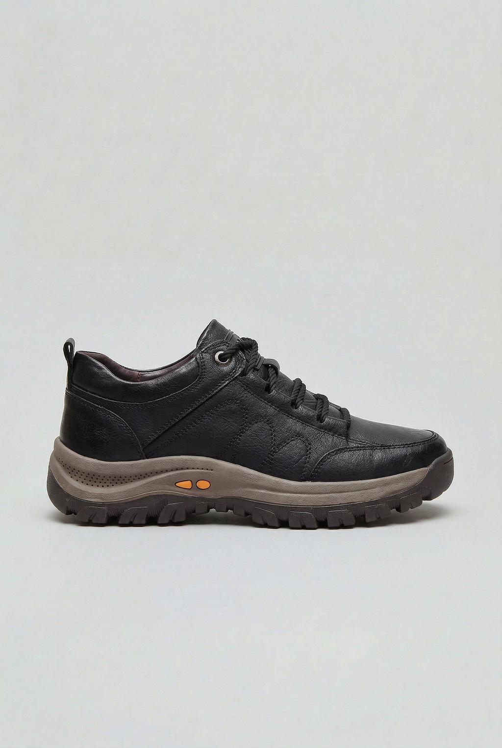 Men's Walking Shoes Black Leather Lace-Up Cushioned Insole – Casual, Outdoor, Everyday Comfort
