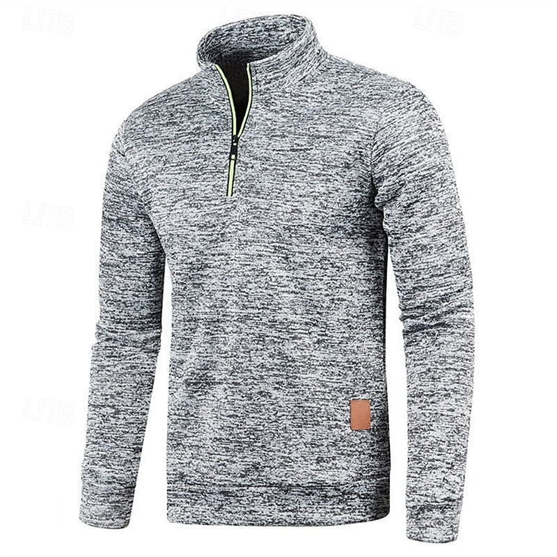 Quarter-Zip Pullover Sweater Men's Brown Marled Long Sleeve Stand Collar – Casual, Office