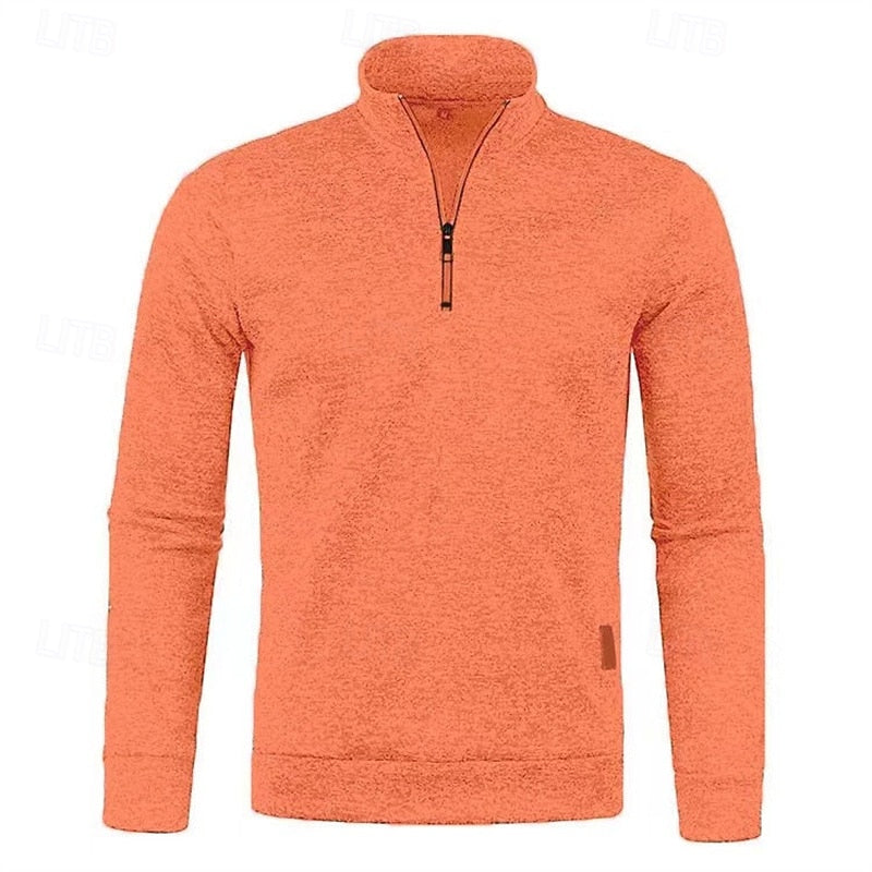 Quarter-Zip Pullover Sweater Men's Brown Marled Long Sleeve Stand Collar – Casual, Office