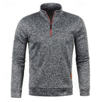 Quarter-Zip Pullover Sweater Men's Brown Marled Long Sleeve Stand Collar – Casual, Office
