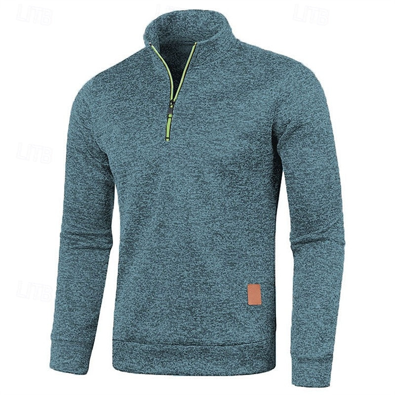 Quarter-Zip Pullover Sweater Men's Brown Marled Long Sleeve Stand Collar – Casual, Office