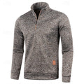 Quarter-Zip Pullover Sweater Men's Brown Marled Long Sleeve Stand Collar – Casual, Office