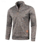 Quarter-Zip Pullover Sweater Men's Brown Marled Long Sleeve Stand Collar – Casual, Office