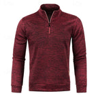 Quarter-Zip Pullover Sweater Men's Brown Marled Long Sleeve Stand Collar – Casual, Office