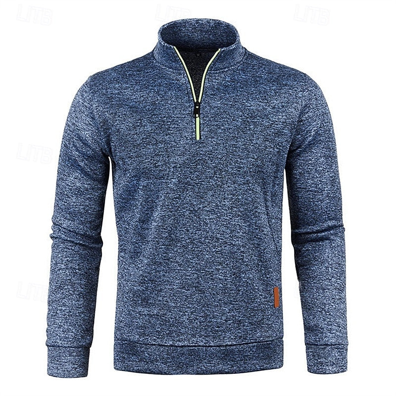 Quarter-Zip Pullover Sweater Men's Brown Marled Long Sleeve Stand Collar – Casual, Office