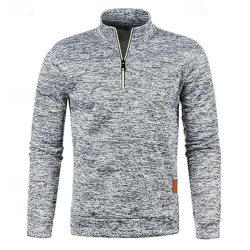 Quarter-Zip Pullover Sweater Men's Brown Marled Long Sleeve Stand Collar – Casual, Office
