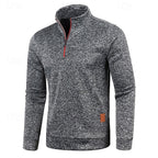 Quarter-Zip Pullover Sweater Men's Brown Marled Long Sleeve Stand Collar – Casual, Office