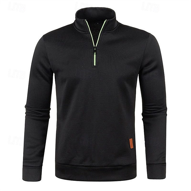 Quarter-Zip Pullover Sweater Men's Brown Marled Long Sleeve Stand Collar – Casual, Office